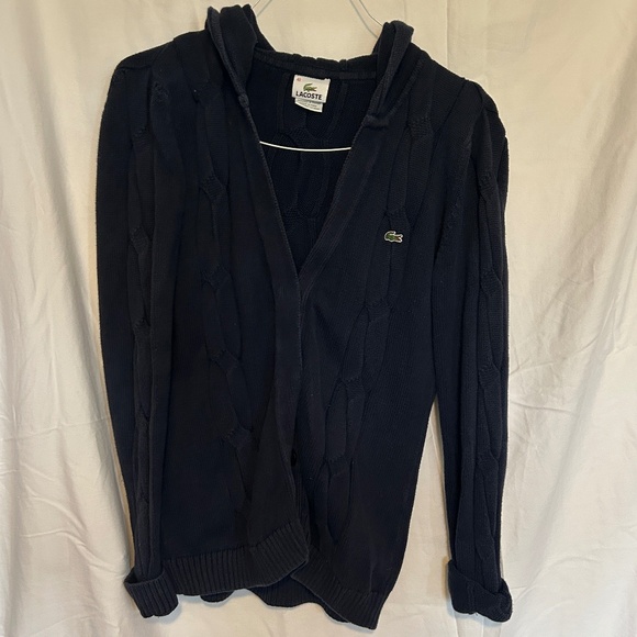 Lacoste Navy Blue Cable Knit Hoodie Cardigan – Size 40 (M/L) - Picture 1 of 3